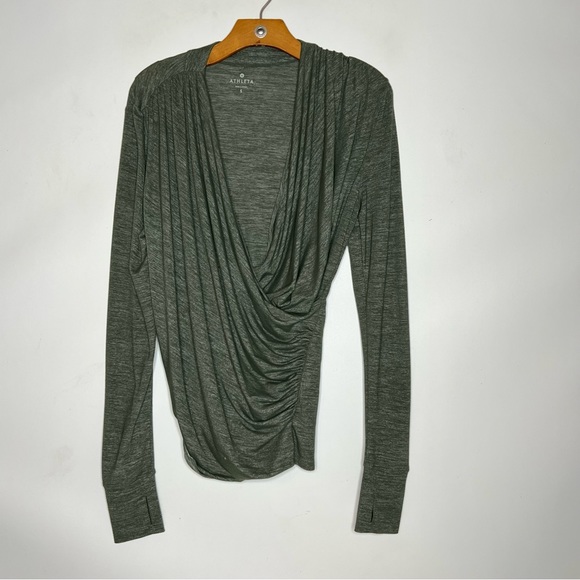 Athleta Tops - Athleta Odyssey Top Womens Faux Wrap Stretch Thumbhole Spacedye Green Size S